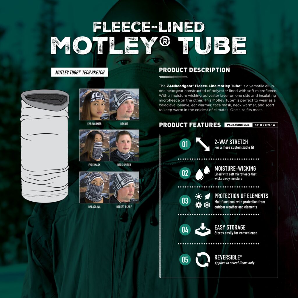 Shop fleece lined Motley Tubes by ZANheadgear at Mancos Motorsports.